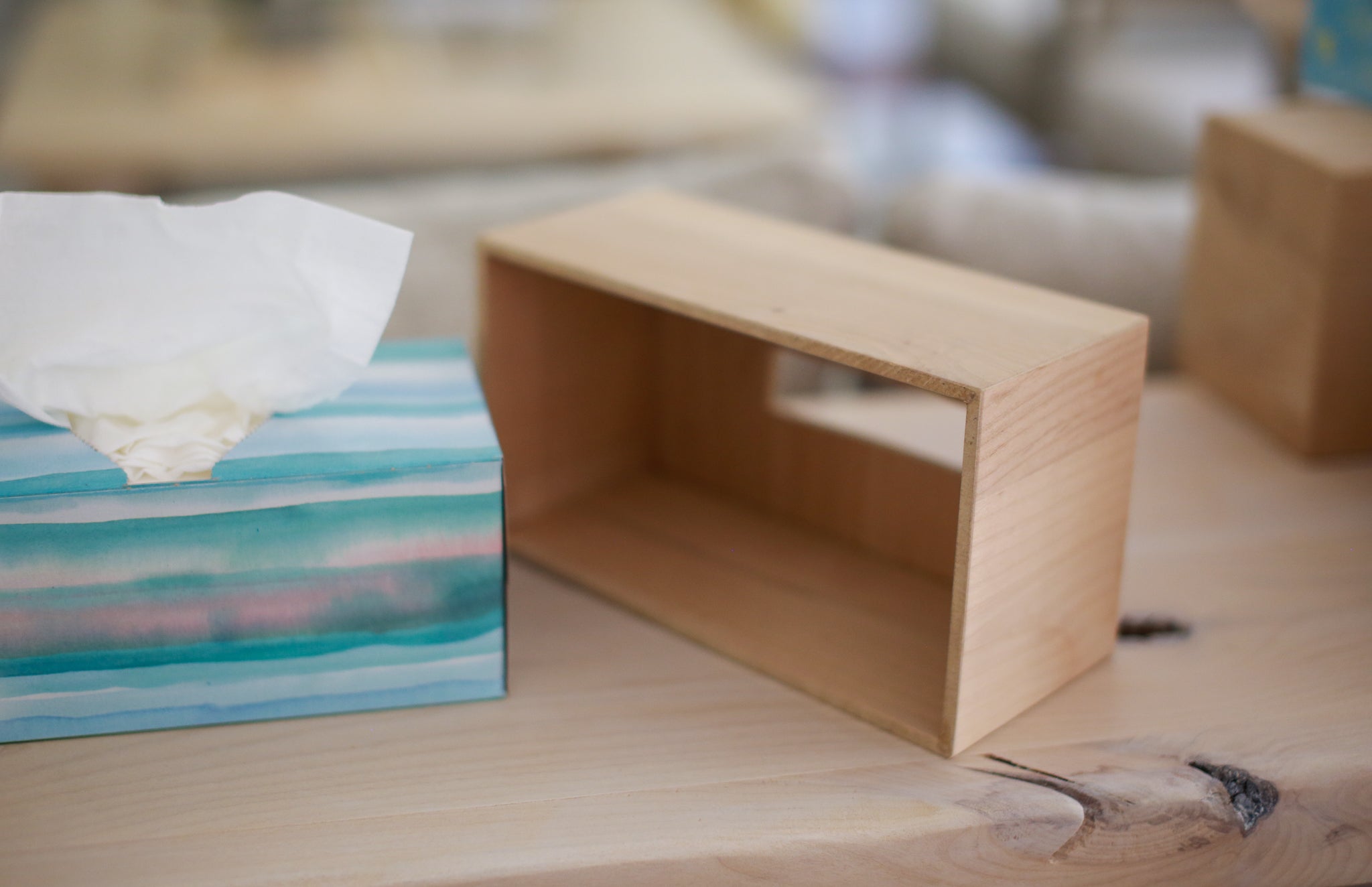 Unfinished Wood Tissue Box Cover for DIY Custom Design, Square