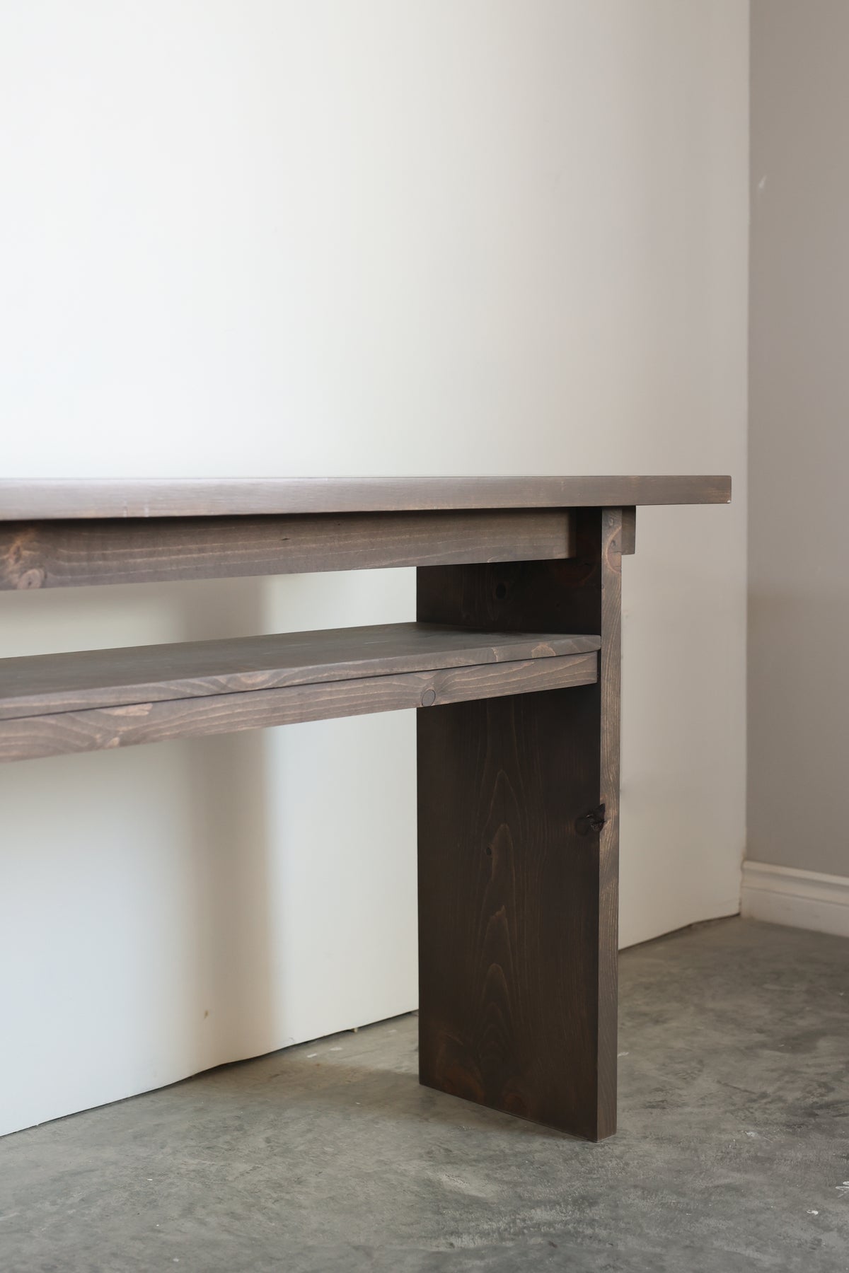 Burke Console in Aged Bronze on Pine: **In Stock sale item, only one available**